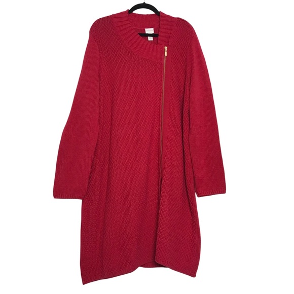 Chico’s Boho Melia Red Longline Waffle Knit Sweater Cardigan Womens Size 3 XL - Picture 1 of 15